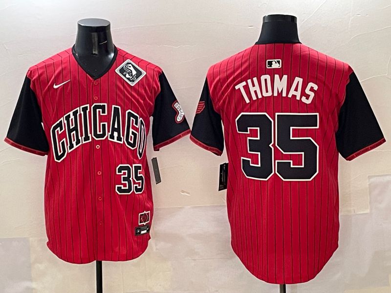 Men Chicago White Sox #35 Thomas Red Stripe Joint Name 2025 Nike MLB Jersey style 15